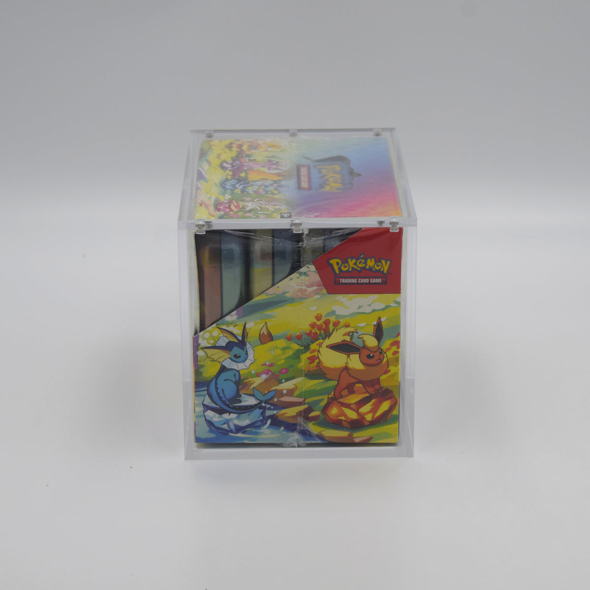 Acrylic case for a Pokémon Mini Tin 8-pack display, opposite end view