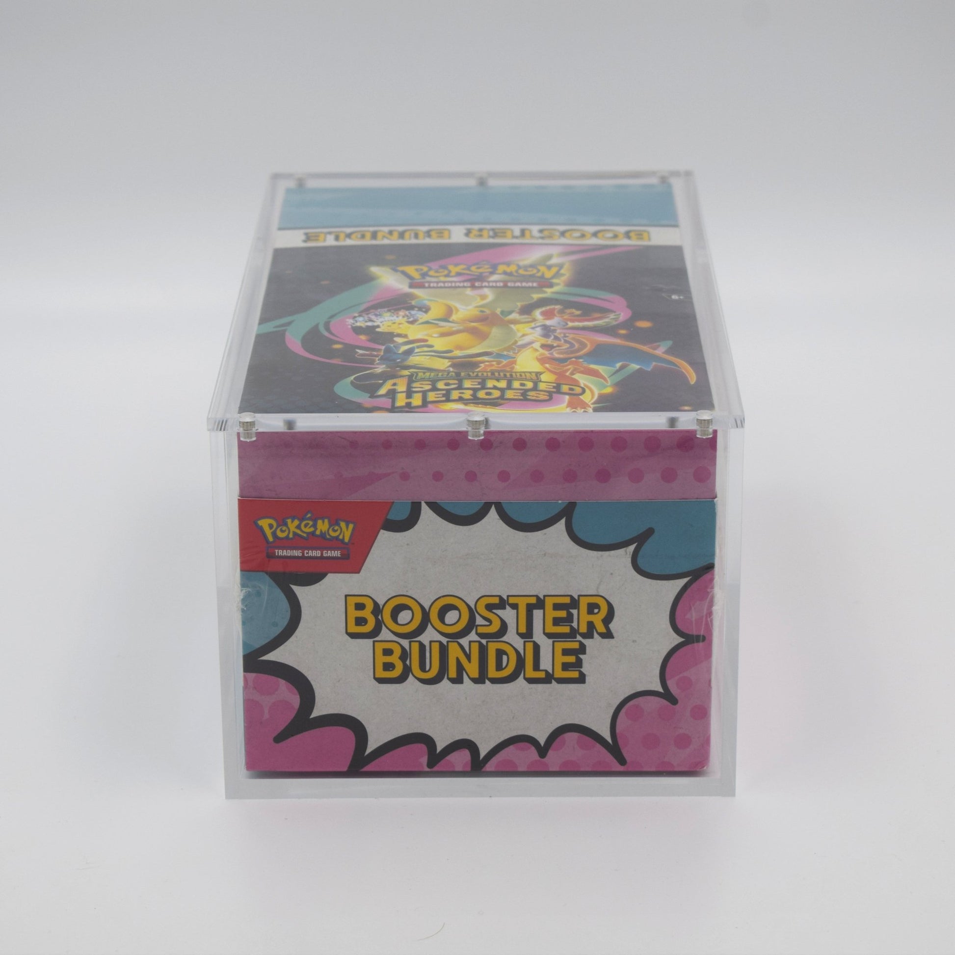 Pokemon TCG Ascended Heroes Booster Bundle Display in a clear acrylic display case
