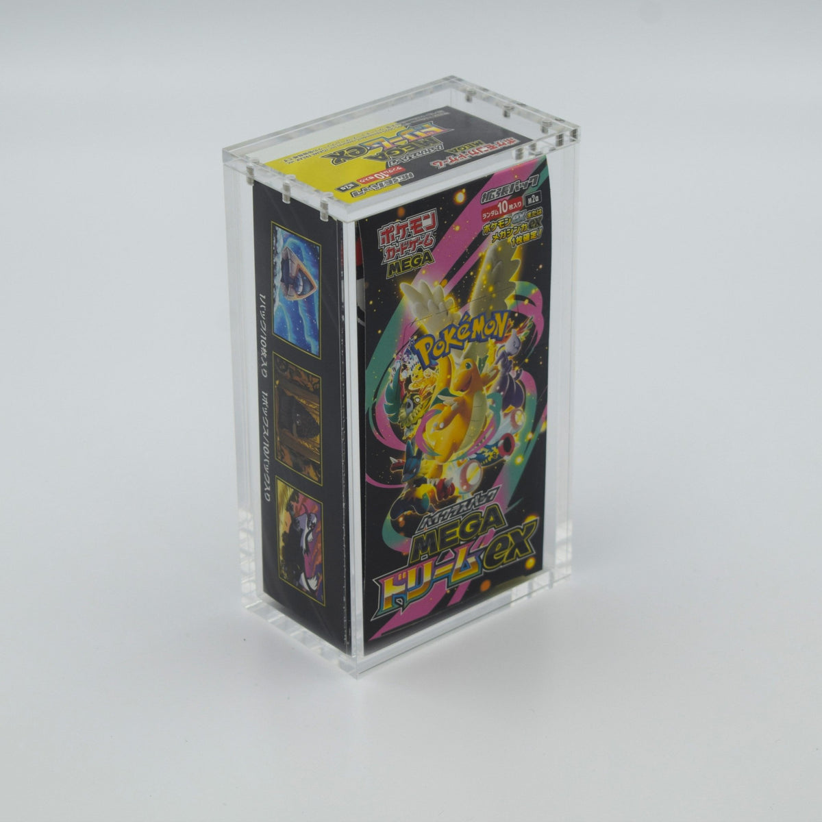 Japanese high-class Pokémon booster box sealed in a Foz Collectables acrylic display case