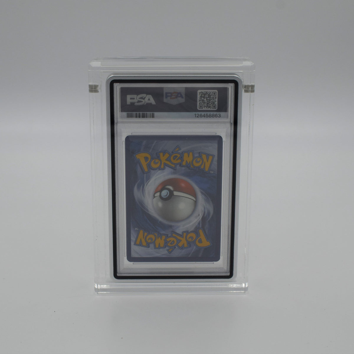 Melbourne-made acrylic case with guard holding a graded Pokémon card