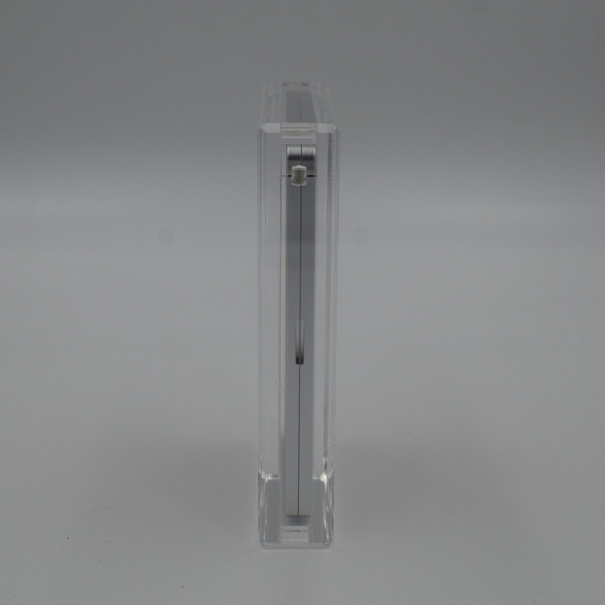 Graded card slab with guard shown in a Foz Collectables acrylic display case