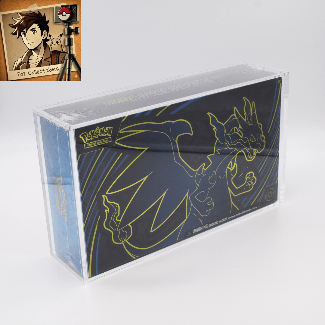 Acrylic case for Pokémon 151 and Mega Charizard X EX UPC display